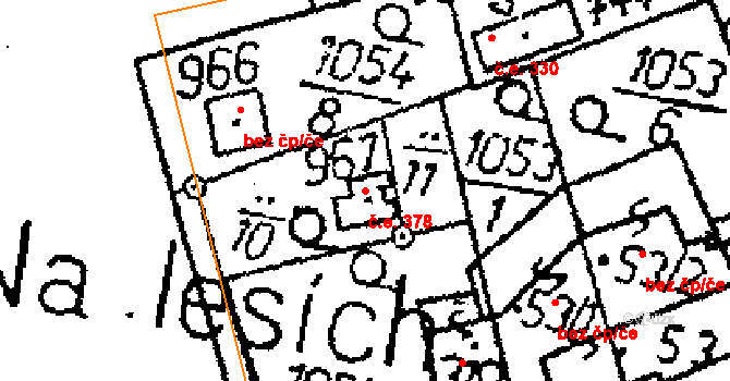 Vráž 378 na parcele st. 967 v KÚ Vráž u Berouna, Katastrální mapa
