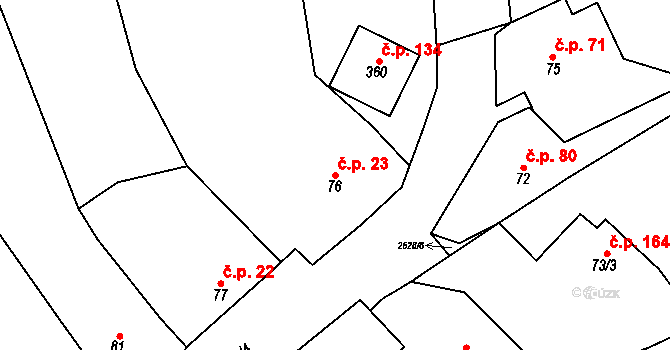 Ludkovice 23 na parcele st. 76 v KÚ Ludkovice, Katastrální mapa