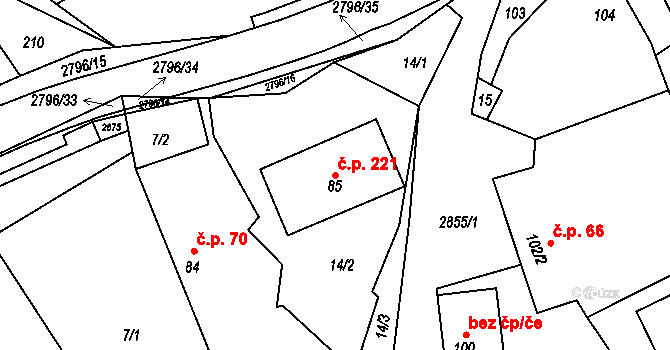 Sehradice 221 na parcele st. 85 v KÚ Sehradice, Katastrální mapa