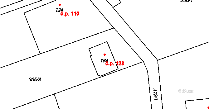 Machová 128 na parcele st. 164 v KÚ Machová, Katastrální mapa