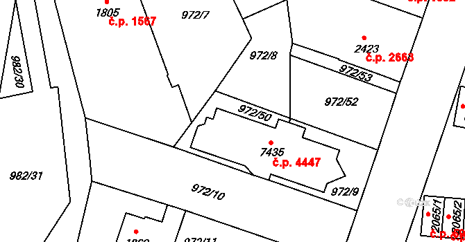 Zlín 4447 na parcele st. 7435 v KÚ Zlín, Katastrální mapa