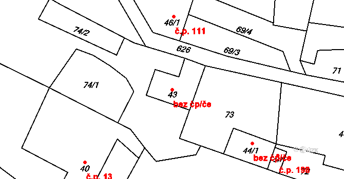 Lazníky 43828299 na parcele st. 43 v KÚ Lazníky, Katastrální mapa