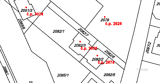 Předměstí 2636, Opava na parcele st. 2082/3 v KÚ Opava-Předměstí, Katastrální mapa