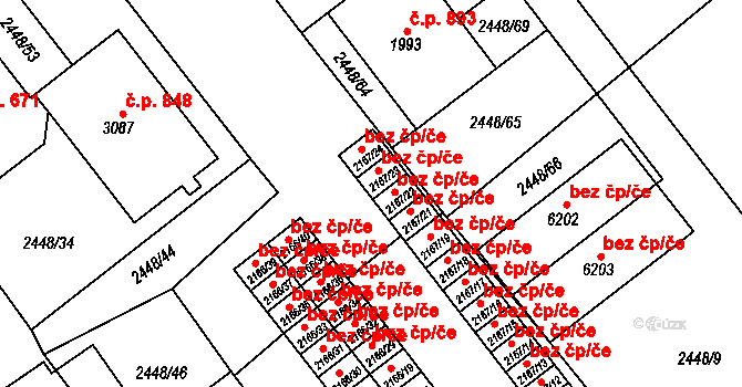 Klatovy 45199299 na parcele st. 2167/23 v KÚ Klatovy, Katastrální mapa