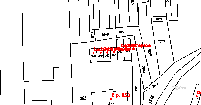 Hrušky 45871299 na parcele st. 379 v KÚ Hrušky u Brna, Katastrální mapa