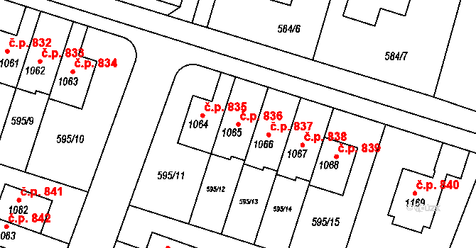 Líbeznice 836 na parcele st. 1065 v KÚ Líbeznice, Katastrální mapa