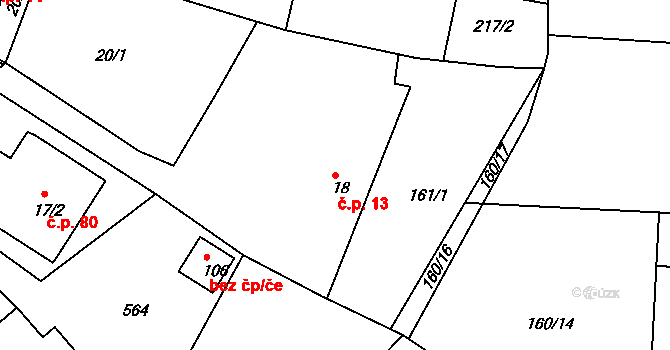 Vyžice 13 na parcele st. 18 v KÚ Vyžice, Katastrální mapa
