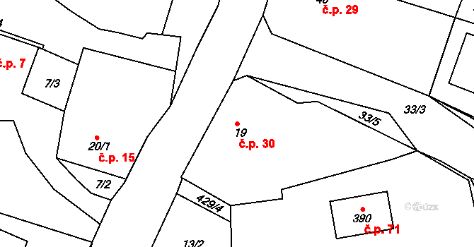 Bučí 30 na parcele st. 19 v KÚ Bučí, Katastrální mapa