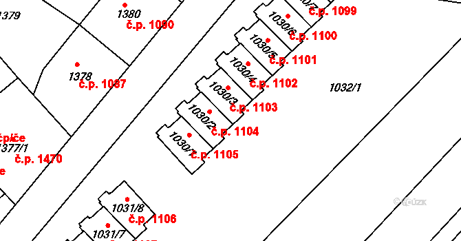 Třešť 1103 na parcele st. 1030/3 v KÚ Třešť, Katastrální mapa