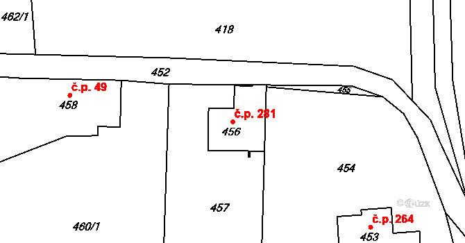 Dolní Žukov 281, Český Těšín na parcele st. 456 v KÚ Dolní Žukov, Katastrální mapa