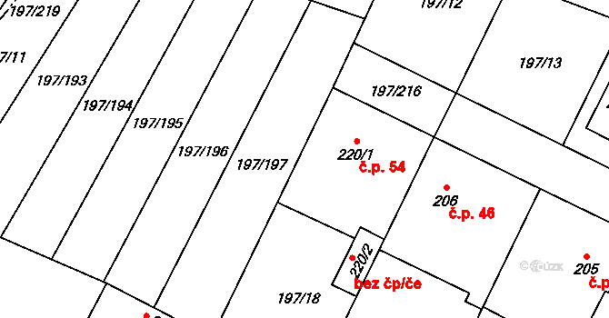 Hleďsebe 1.díl 54, Nelahozeves na parcele st. 220/1 v KÚ Nelahozeves, Katastrální mapa