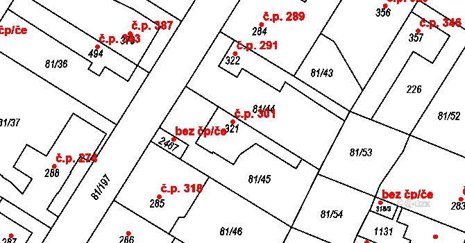 Lobeček 301, Kralupy nad Vltavou na parcele st. 321 v KÚ Lobeček, Katastrální mapa
