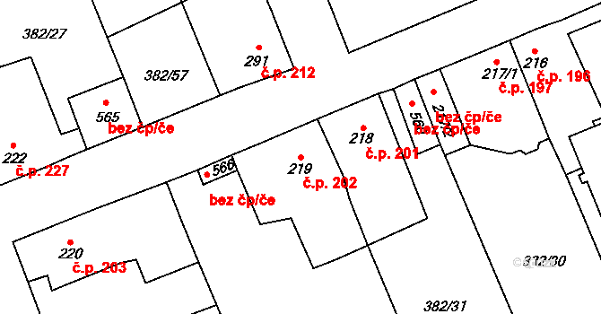 Rudná 202 na parcele st. 219 v KÚ Dušníky u Rudné, Katastrální mapa