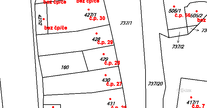 Olivětín 28, Broumov na parcele st. 429 v KÚ Broumov, Katastrální mapa