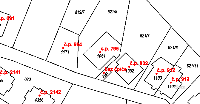 Náchod 796 na parcele st. 1051 v KÚ Náchod, Katastrální mapa