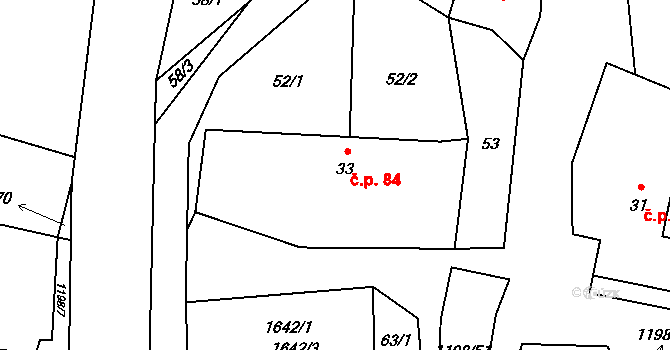 Mořkov 84 na parcele st. 33 v KÚ Mořkov, Katastrální mapa