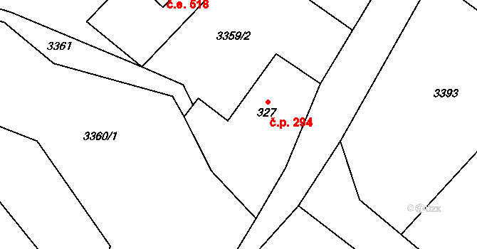 Trojanovice 294 na parcele st. 327 v KÚ Trojanovice, Katastrální mapa