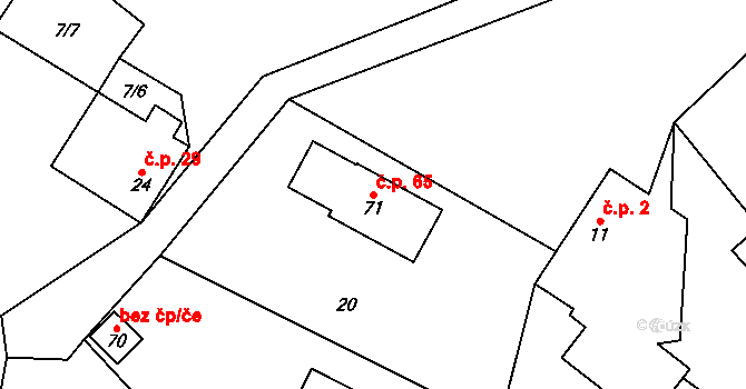 Karolín 65, Rájec-Jestřebí na parcele st. 71 v KÚ Karolín, Katastrální mapa