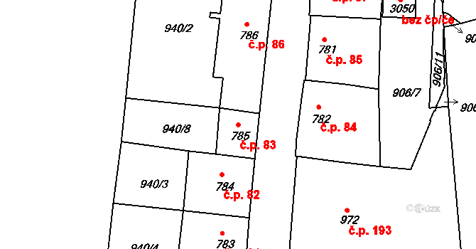 Latrán 83, Český Krumlov na parcele st. 785 v KÚ Český Krumlov, Katastrální mapa