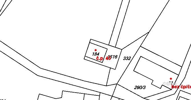 Třemešek 43, Oskava na parcele st. 184 v KÚ Třemešek, Katastrální mapa