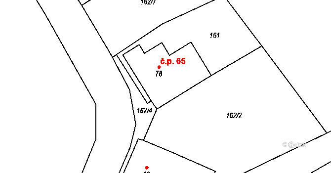 Vlčetín 65, Žirovnice na parcele st. 78 v KÚ Vlčetín, Katastrální mapa