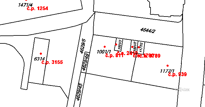Žatec 811 na parcele st. 1001/1 v KÚ Žatec, Katastrální mapa