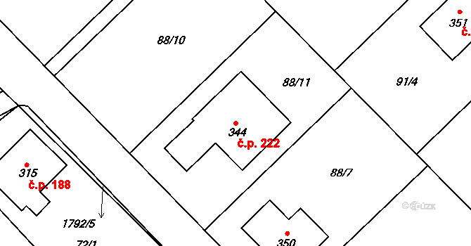 Kejžlice 222 na parcele st. 344 v KÚ Kejžlice, Katastrální mapa