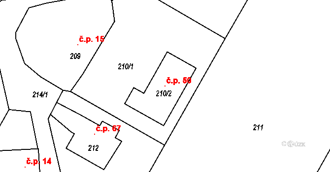 Hluzov 50, Černotín na parcele st. 210/2 v KÚ Hluzov, Katastrální mapa