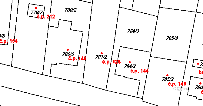 Citonice 128 na parcele st. 781/2 v KÚ Citonice, Katastrální mapa