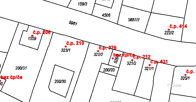 Hrušovany nad Jevišovkou 376 na parcele st. 322/2 v KÚ Hrušovany nad Jevišovkou, Katastrální mapa