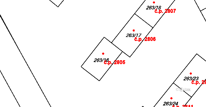 Znojmo 2805 na parcele st. 263/16 v KÚ Znojmo-Louka, Katastrální mapa