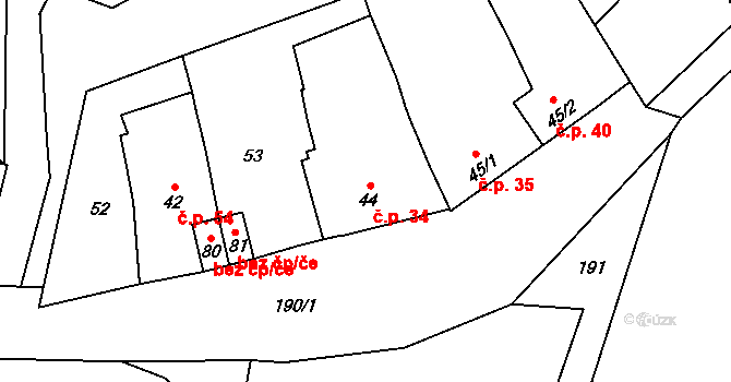 Kanovsko 34, Vlkoš na parcele st. 44 v KÚ Kanovsko, Katastrální mapa