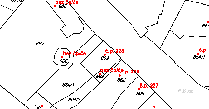 Mělník 225 na parcele st. 663 v KÚ Mělník, Katastrální mapa