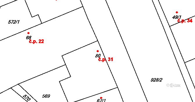 Klipec 31, Pňov-Předhradí na parcele st. 80 v KÚ Klipec, Katastrální mapa