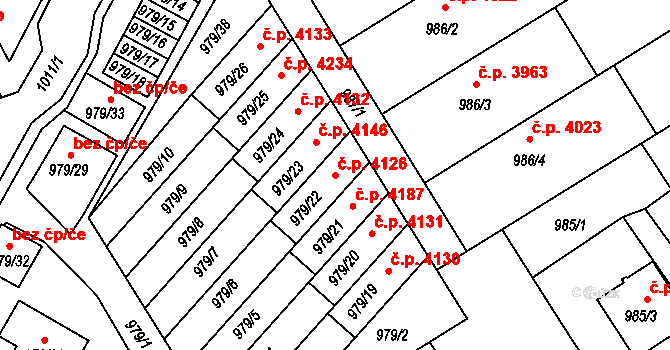 Mšeno nad Nisou 4126, Jablonec nad Nisou na parcele st. 979/22 v KÚ Mšeno nad Nisou, Katastrální mapa