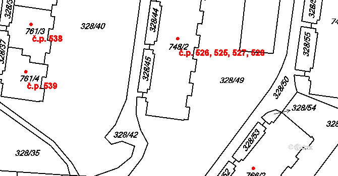 Tanvald 525,526,527,528 na parcele st. 748/2 v KÚ Tanvald, Katastrální mapa