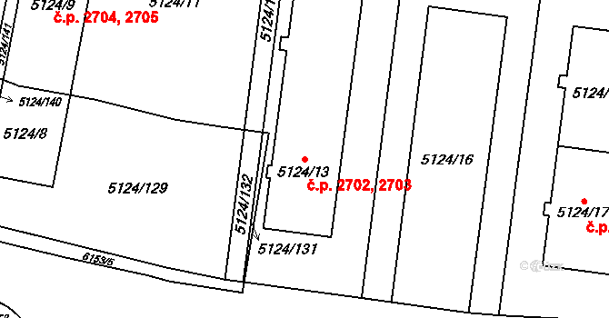 Jihlava 2702,2703 na parcele st. 5124/13 v KÚ Jihlava, Katastrální mapa