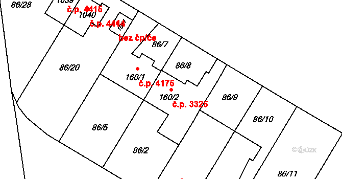 Jihlava 3325 na parcele st. 160/2 v KÚ Bedřichov u Jihlavy, Katastrální mapa