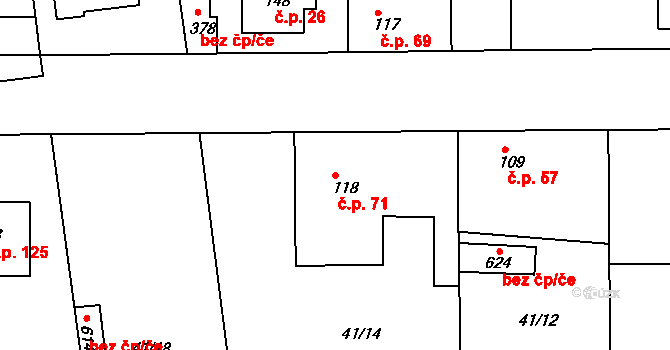 Sedlčánky 71, Čelákovice na parcele st. 118 v KÚ Sedlčánky, Katastrální mapa