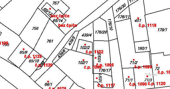 Břve 1102, Hostivice na parcele st. 102/2 v KÚ Litovice, Katastrální mapa