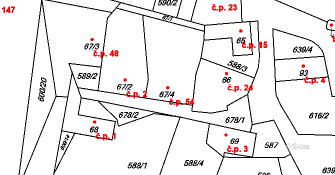 Kamenný Újezdec 54, Kamenný Přívoz na parcele st. 67/4 v KÚ Kamenný Přívoz, Katastrální mapa