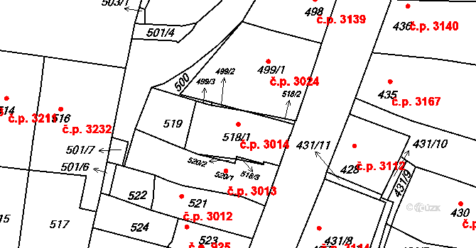 Boršov 3014, Kyjov na parcele st. 518/1 v KÚ Boršov u Kyjova, Katastrální mapa