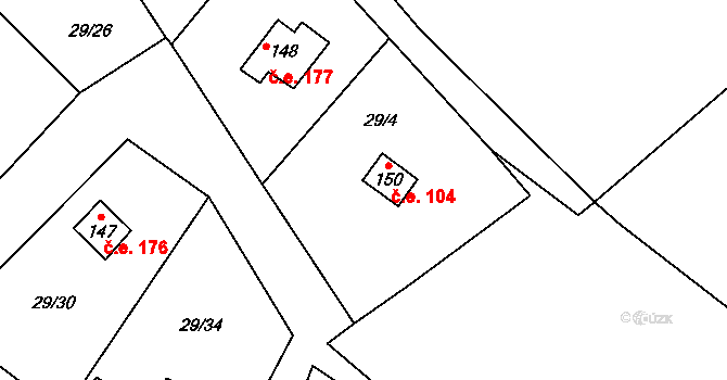 Rounek 104, Vyskytná nad Jihlavou na parcele st. 150 v KÚ Rounek, Katastrální mapa