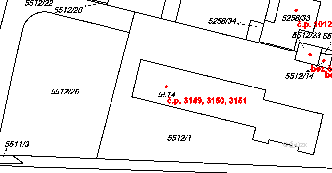 Kladno 3149,3150,3151 na parcele st. 5514 v KÚ Kladno, Katastrální mapa
