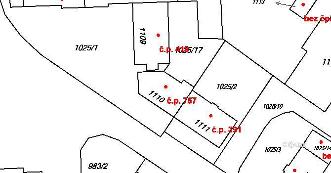 Horní Těrlicko 757, Těrlicko na parcele st. 1110 v KÚ Horní Těrlicko, Katastrální mapa