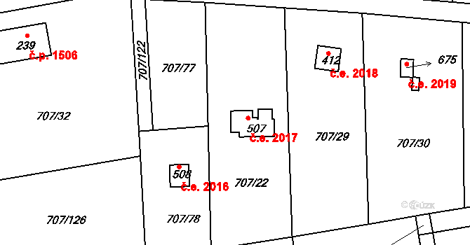 Skuheř 2017, Kamenice na parcele st. 507 v KÚ Těptín, Katastrální mapa