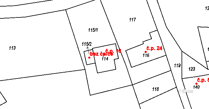 Josefov 16 na parcele st. 114 v KÚ Luh nad Svatavou, Katastrální mapa