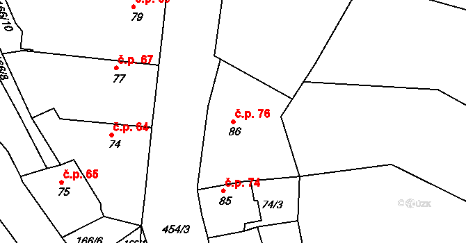 Sovínky 76 na parcele st. 86 v KÚ Sovínky, Katastrální mapa