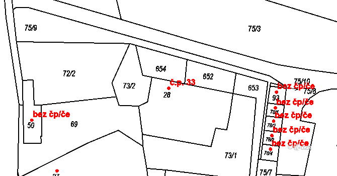 Vlčí Pole 33, Dolní Bousov na parcele st. 28 v KÚ Vlčí Pole, Katastrální mapa