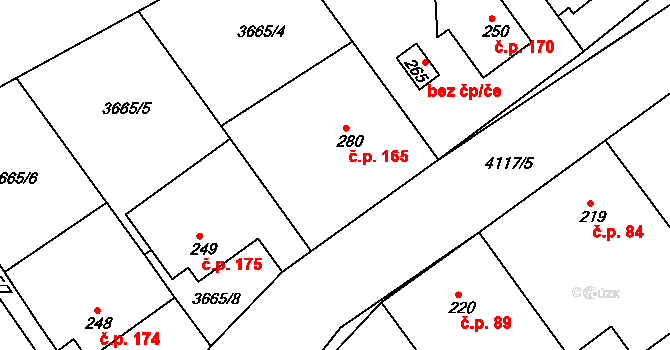 Loukov 165 na parcele st. 280 v KÚ Loukov u Bystřice pod Hostýnem, Katastrální mapa
